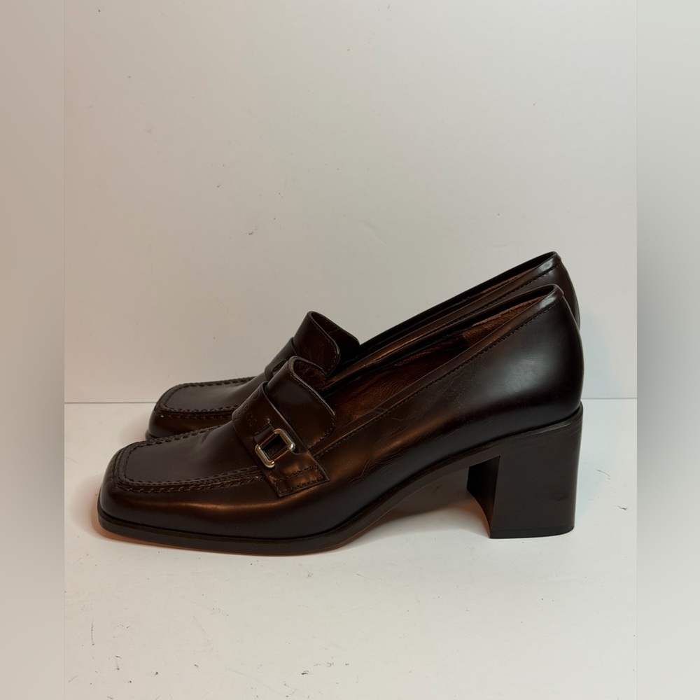 Gucci Brown Leather Loafers Pumps Chunky Heel and Square Toe Size 3.5 UK 36 EU - Picture 7 of 13